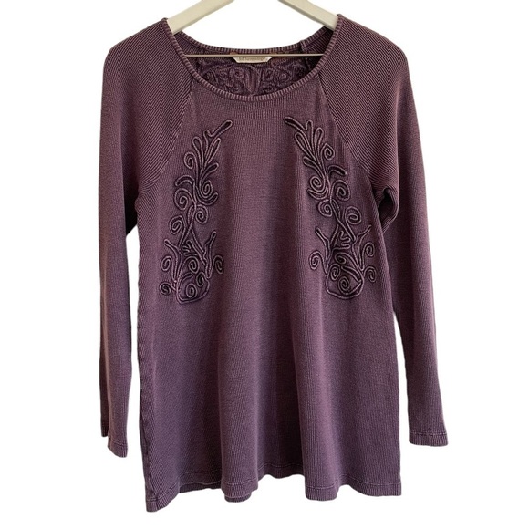 Soft Surroundings Purple Camden Thermal Embroidered Top, Size S - Picture 2 of 7